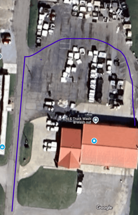 Map to the wash bay off of State Route US 30. Follow the blue line. 