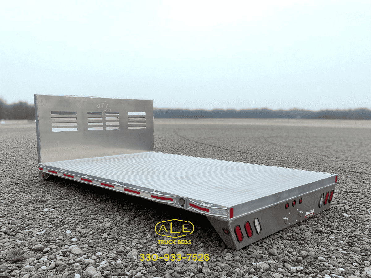 98" x 144" BX Model Dual Rear Wheel 84" Chassis Aluminum Flatbed w/ Square Style Headboard.