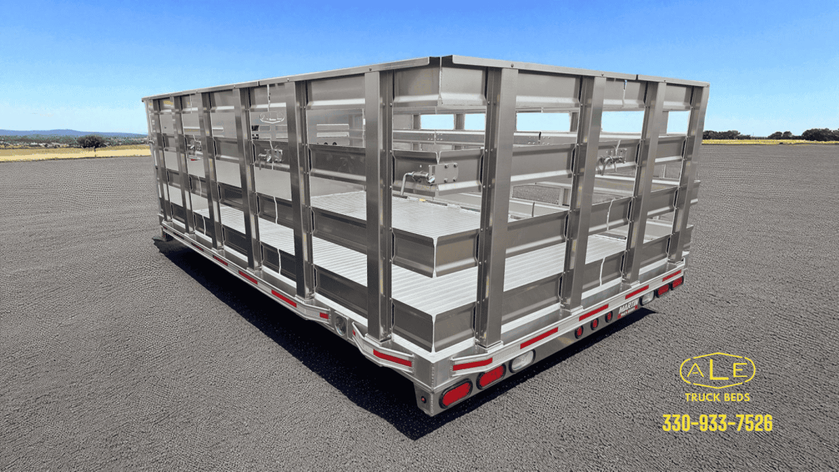 98" x 144" BX Model Dual Rear Wheel 84" Chassis Aluminum Flatbed w/ Square Style Headboard & Stake Body Racks