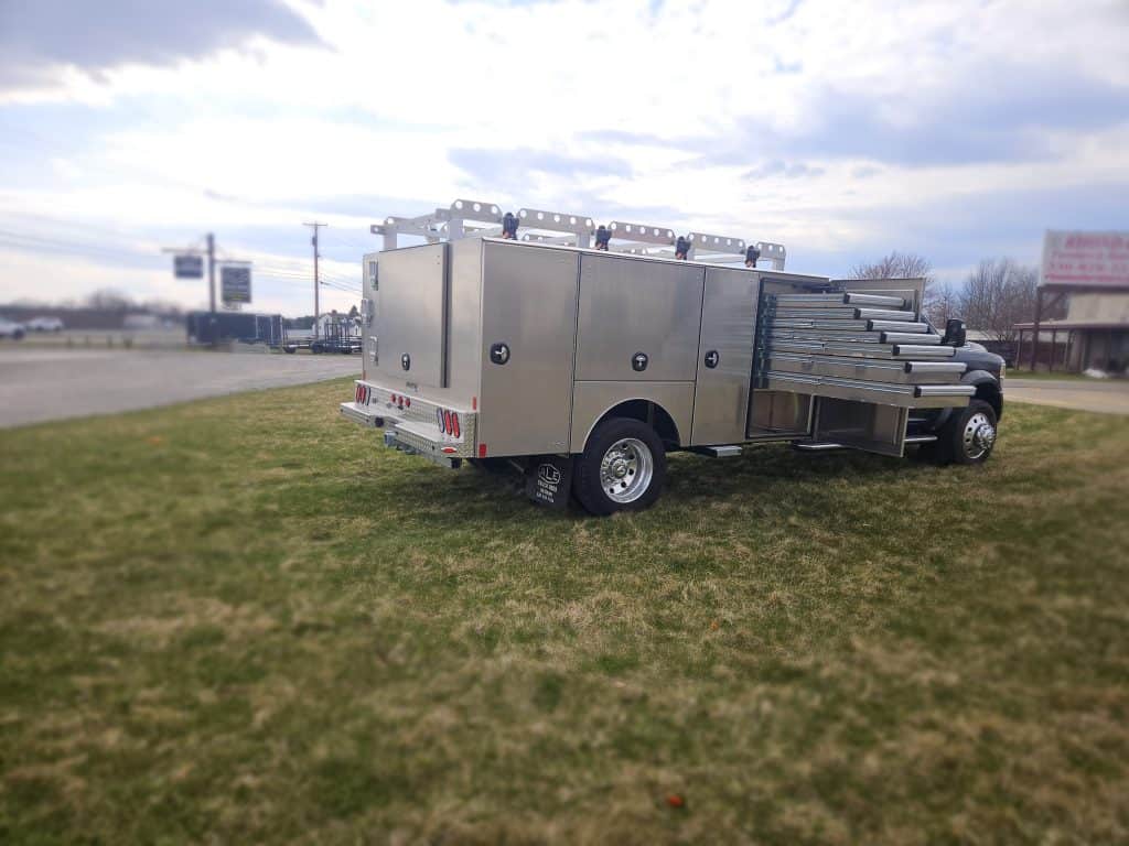 Custom Martin Truck Bodies HSB with open compartments on RAM pickup, installed by truck bed installers Ohio.