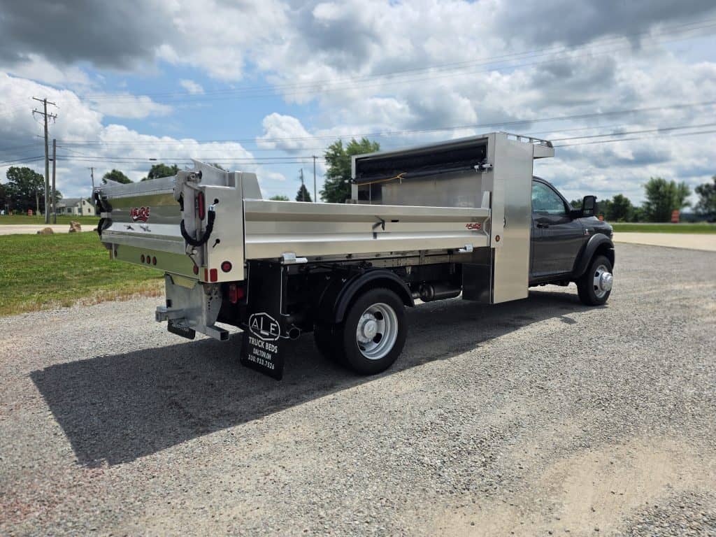 Aluminum dump body installed by truck bed installers Ohio on a RAM truck for landscapers in Ohio